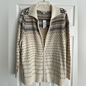 CJ Banks NWT Fair Isle Print zip front sweater 2X